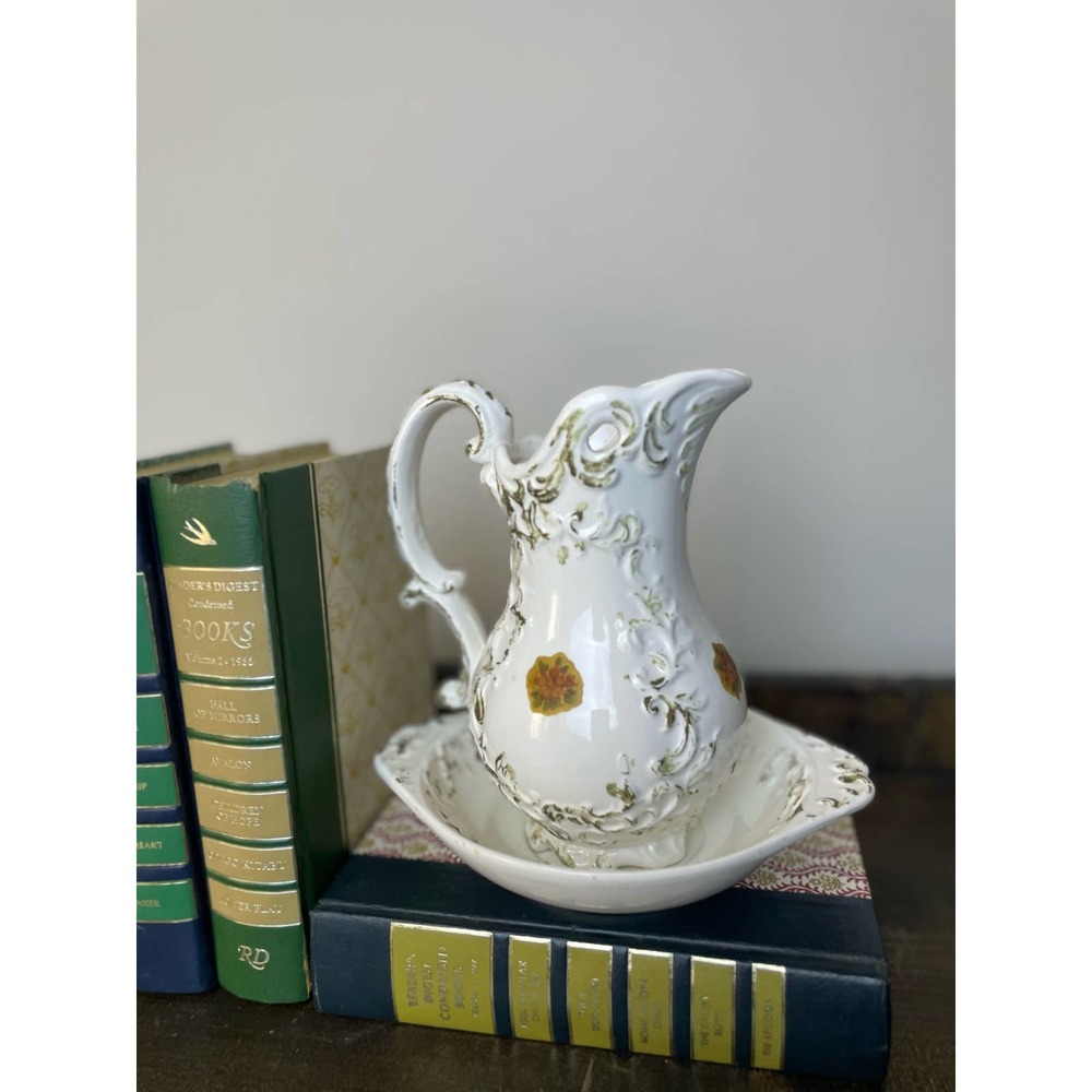 Vintage Napcoware Miniature White Provincial Pitcher & Wash Basin Set C-7106